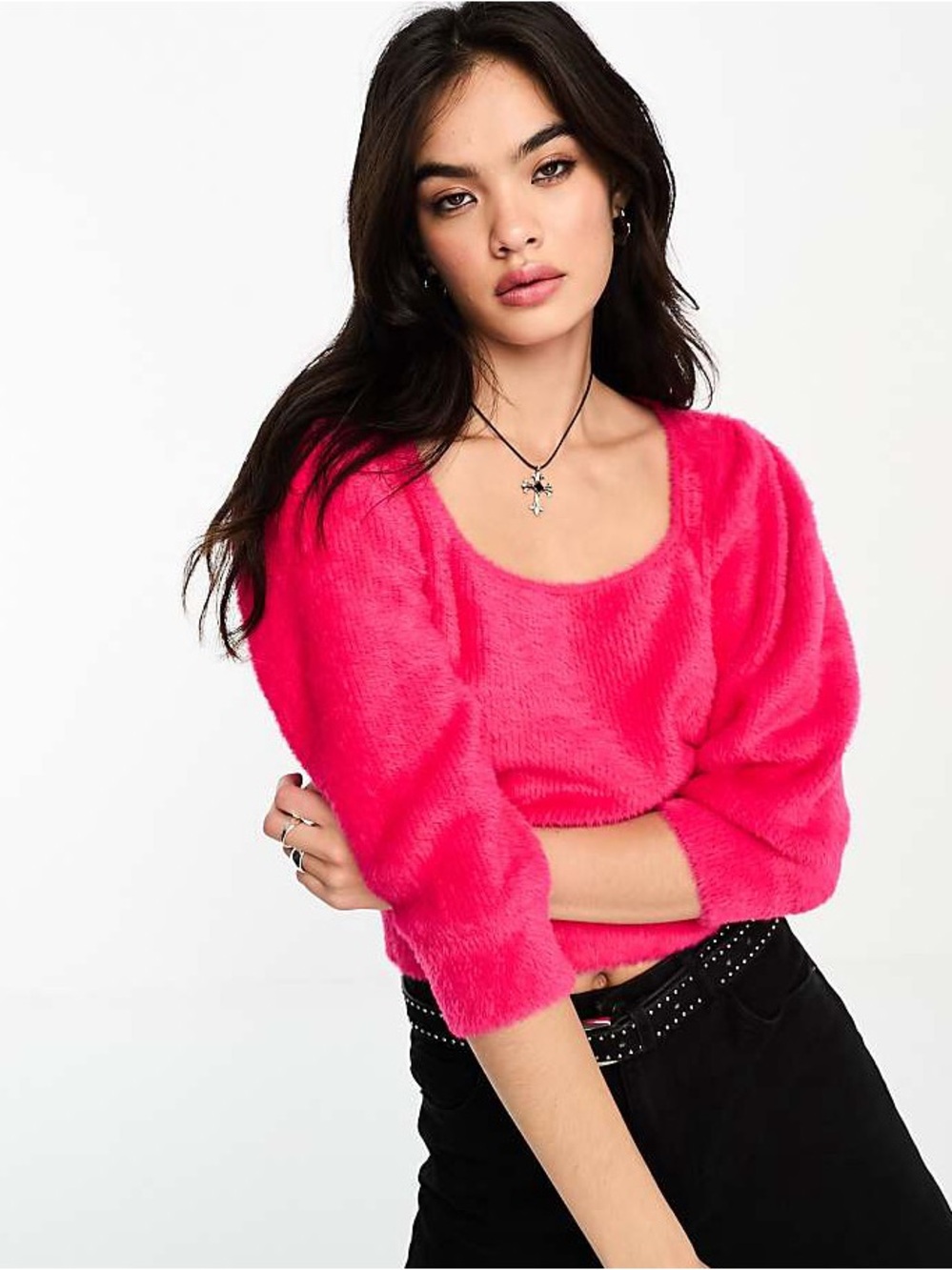 Free People Moonbeam Fluffy Sweater Raspberry Pop XS NWT $98 Hot Pink Soft Cozy